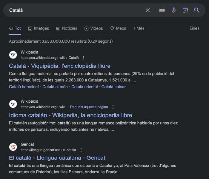 Búsquedas de Google en catalán